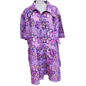 Collusion Floral Twill Button Down Smock Dress Plus Size 18 Flower Child Boho